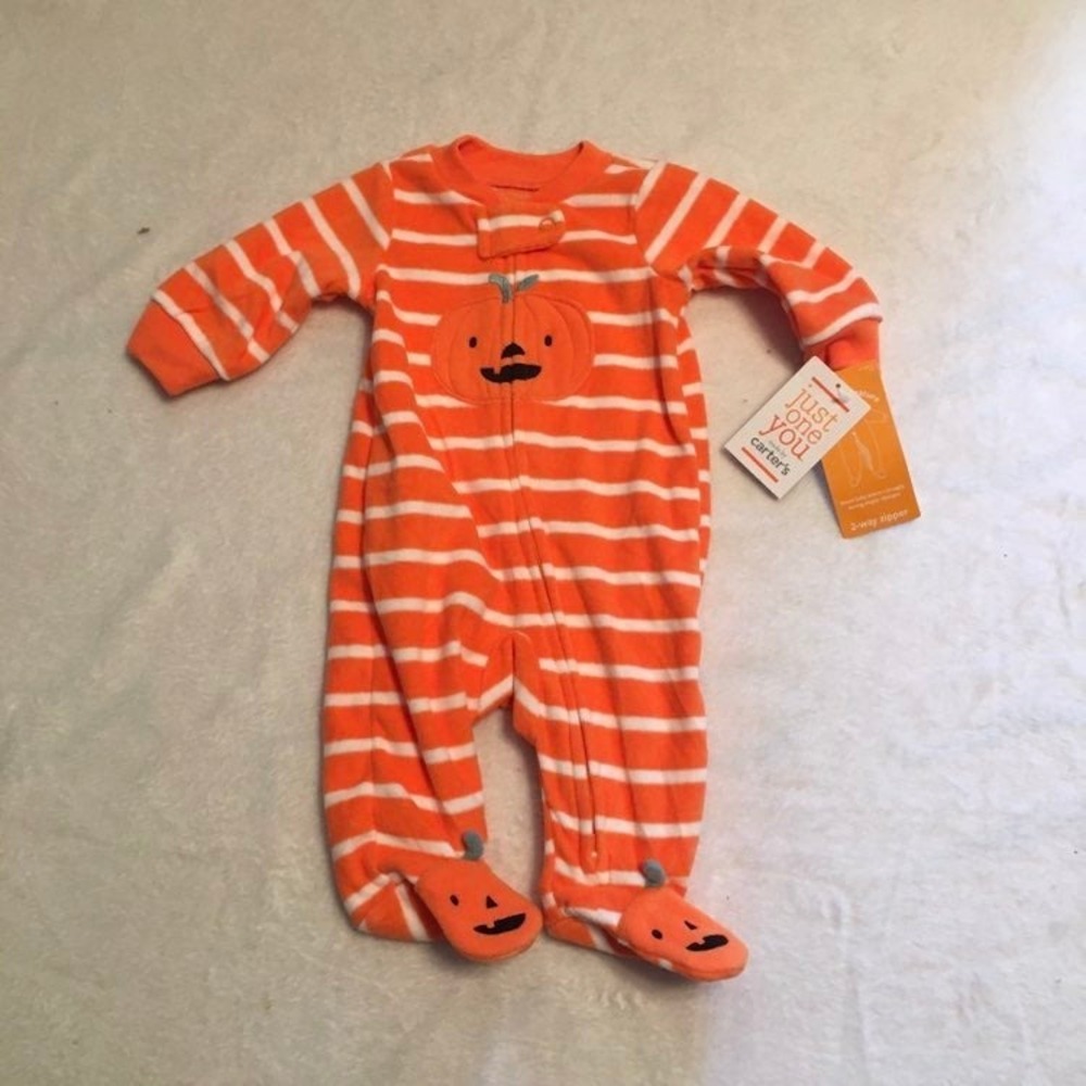 Just One You Carter's Pumpkin Sleeper Kids NB Orange NEW Fleece Halloween